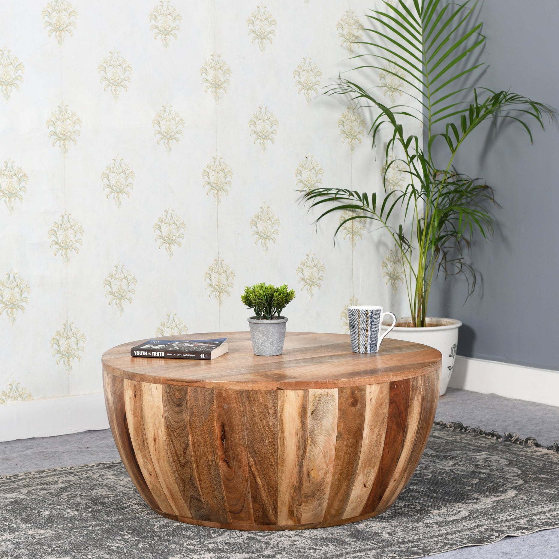 Surrey Solid Wood Drum Coffee Table For Indian Hub-IH-MD07