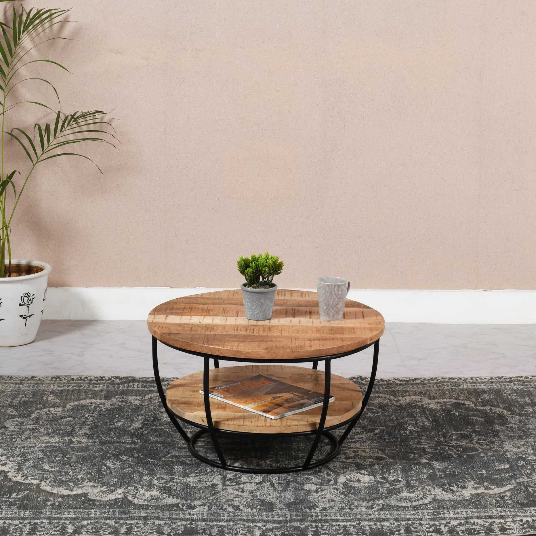 Surrey Solid Wood & Metal Coffee Table With Shelf For Indian Hub-IH-MD09
