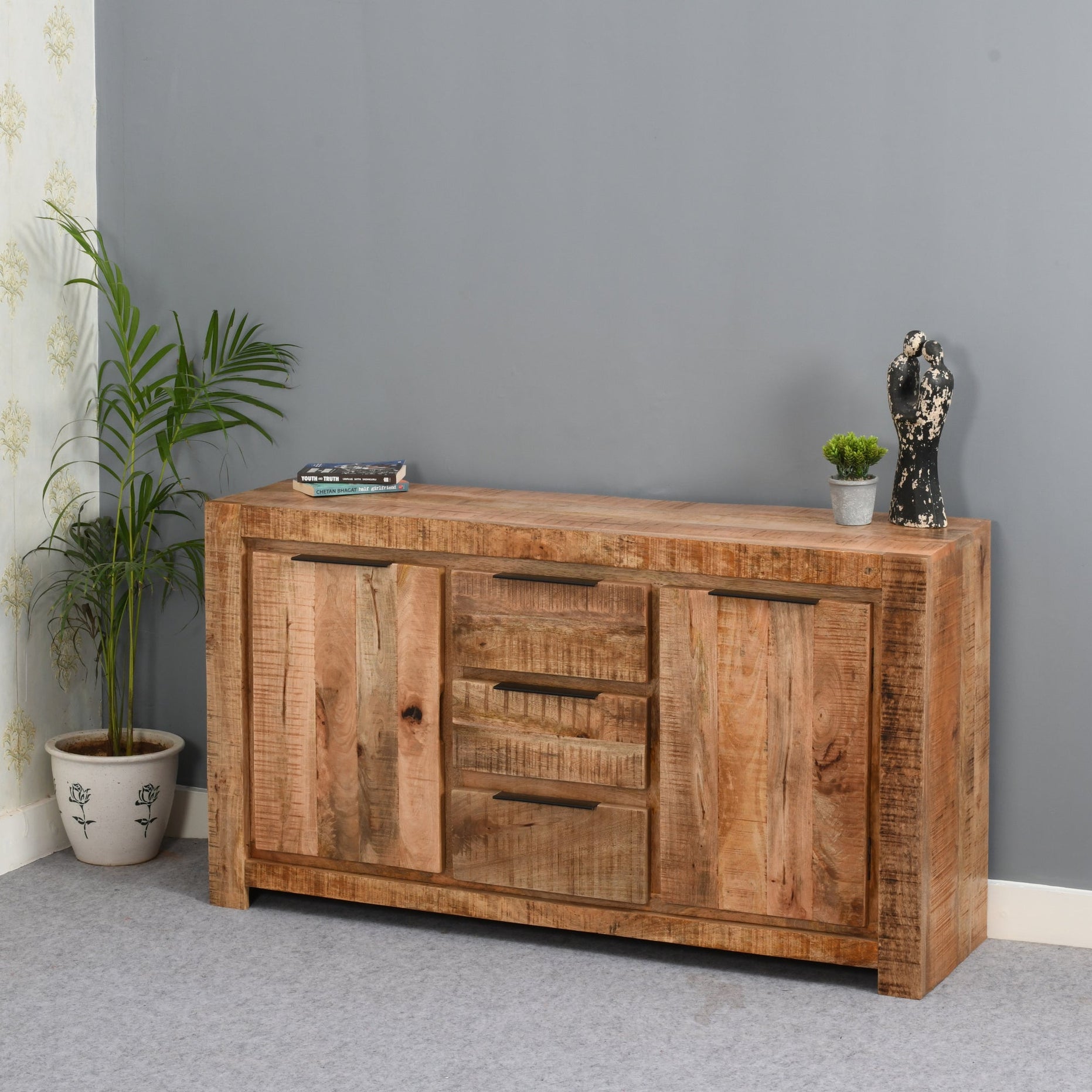 Surrey Solid Wood Large Sideboard 2 Door 3 Drawer For Indian Hub-IH-MD17