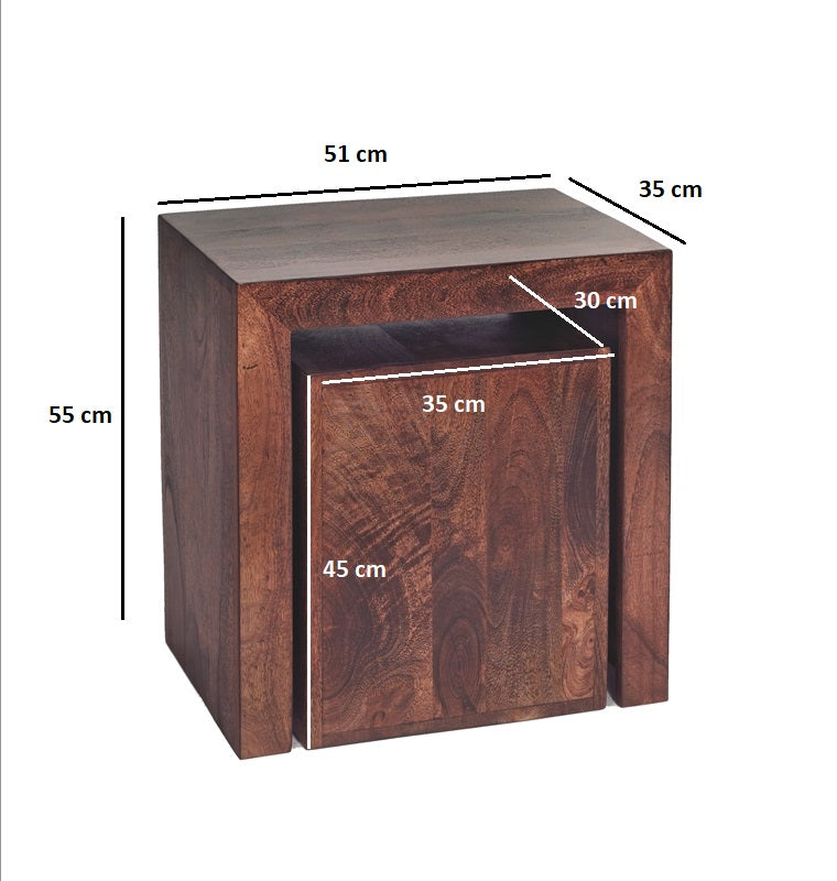 Toko Dark Mango Cubed Nest Of 2 Tables  For Indian Hub-IH-ML03