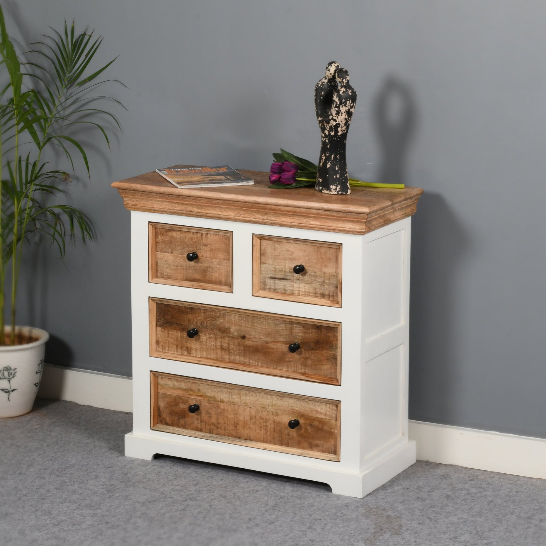 Alfie Solid Mango Wood 4 Chest Of Drawers For Indian Hub-IH-MW11