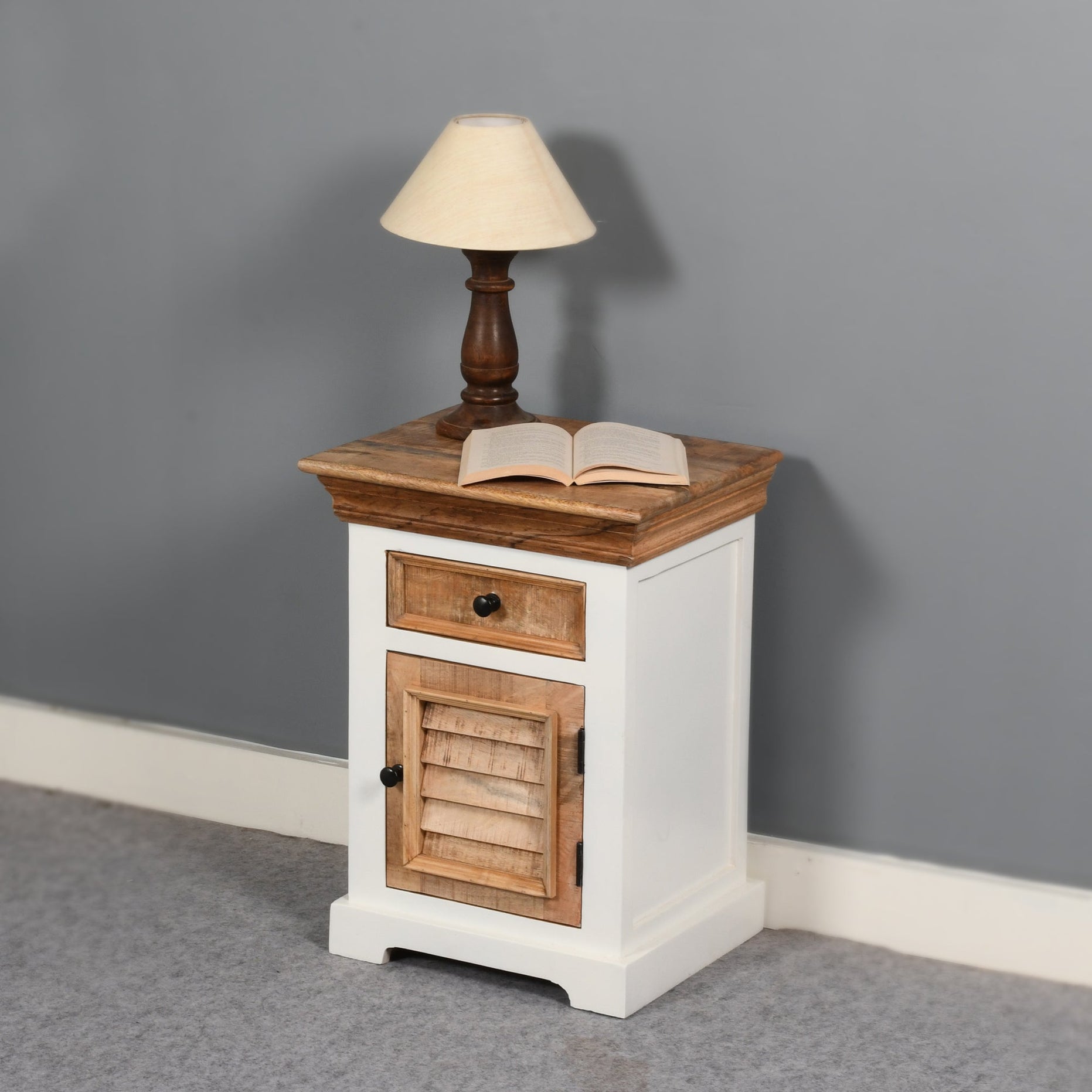 Alfie Solid Mango Wood Bedside Cabinet 1 Drawer + 1 Door For Indian Hub-IH-MW12