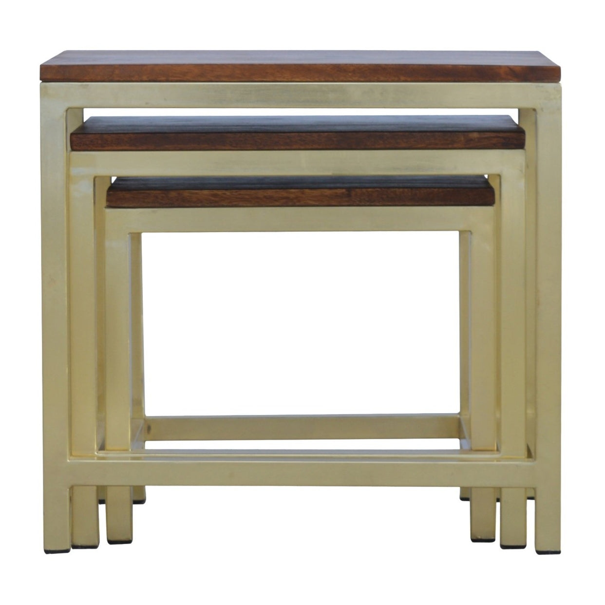 Chunky Mango Wood Stool Set of 3 Gold from Artisan Furniture - IN243