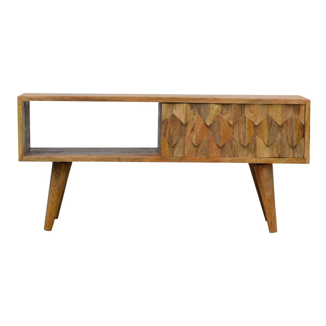 Carved Pineapple Mango Wood Media Unit With Sliding Door from Artisan Furniture - IN657