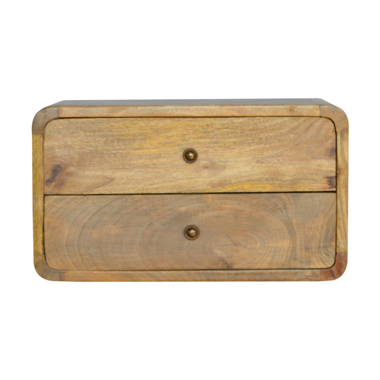 2 Drawer Curved Wall Mounted Oak-Ish Mango Wood Bedside Table from Artisan Furniture - IN706
