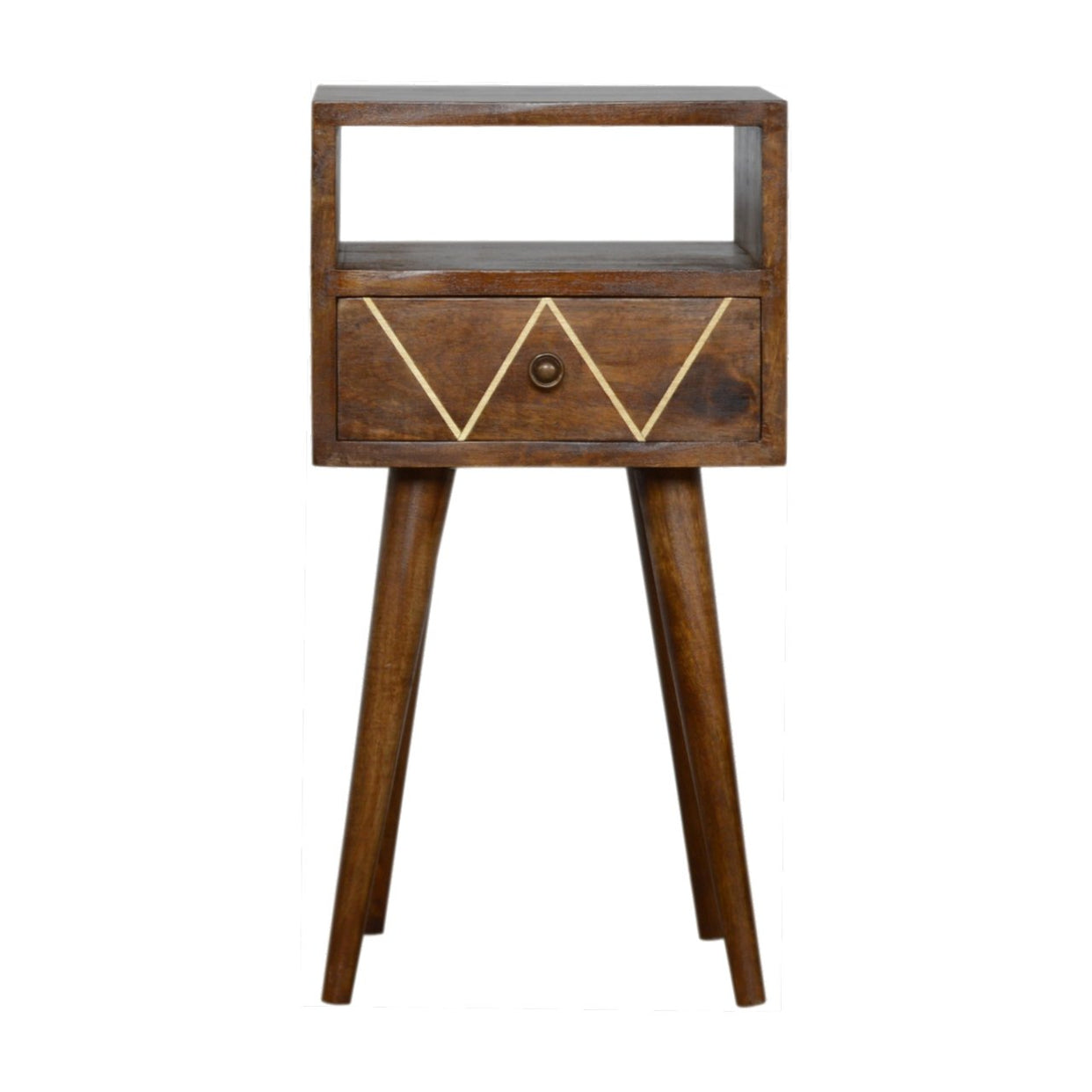 Small Geo Brass Mango Wood Bedside Table from Artisan Furniture - IN733