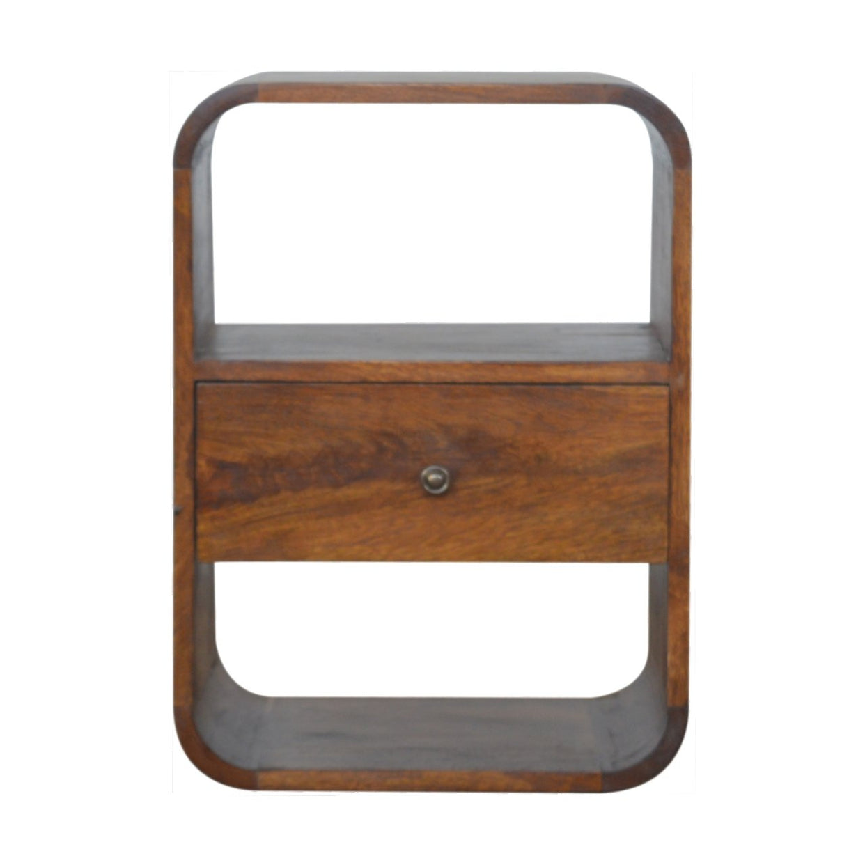 Chestnut Curved Edge Mango Wood Bedside Table from Artisan Furniture - IN891
