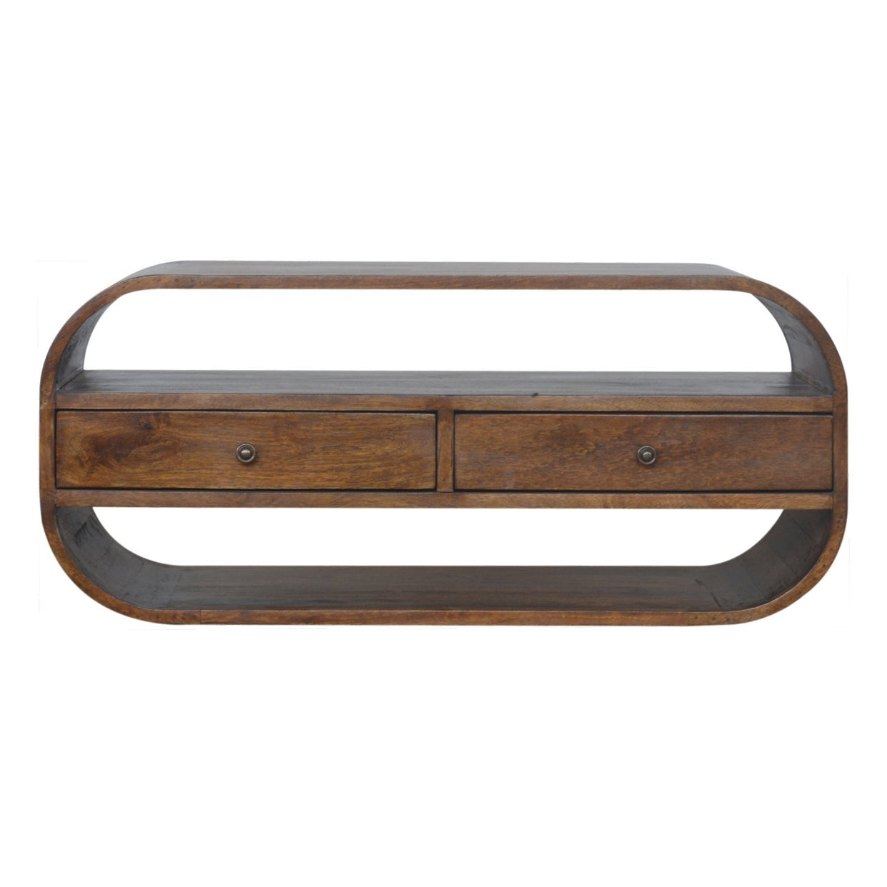Chestnut Curved Edge Mango Wood Media Unit With 2 Drawers from Artisan Furniture - IN893